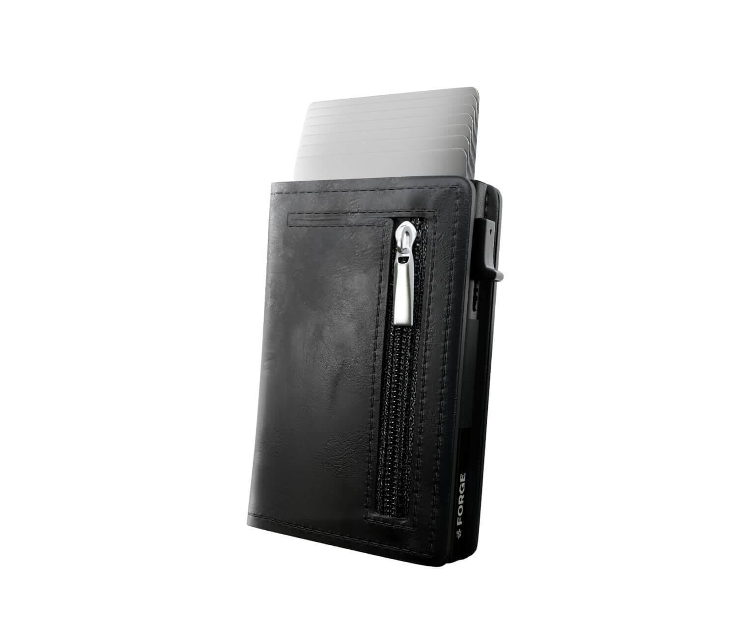 Black men’s wallet with premium leather, slim design, zipper pocket, and quick-access card holder.